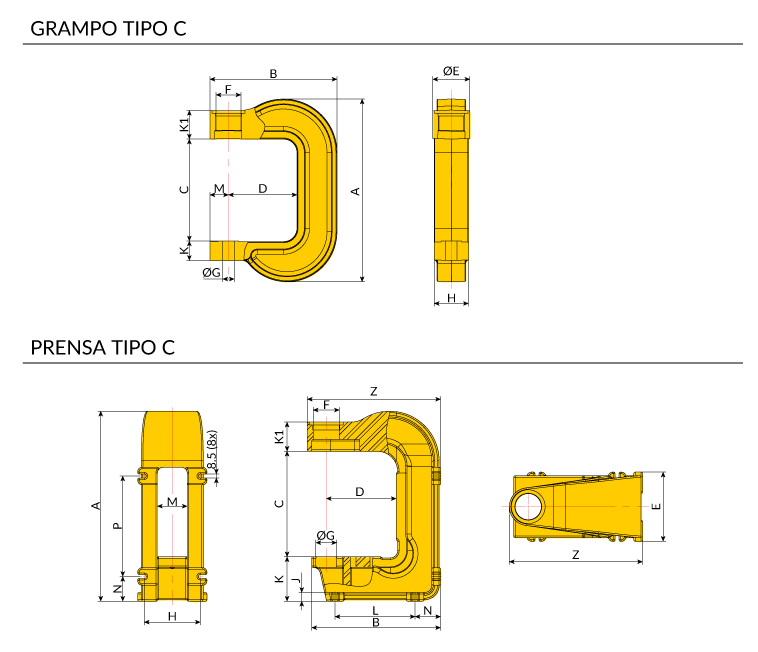Grampos / Prensas Tipo C - Desenho